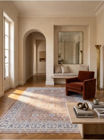 KADIMA DESIGN Kurzflor-Teppich waschbar VERNANTE Rosetten Wohnzimmer in Terrakotta-Creme