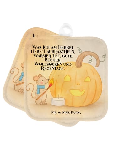 Mr. & Mrs. Panda Topfhandschuhe Kürbis Maus Design mit Spruch in Weiß