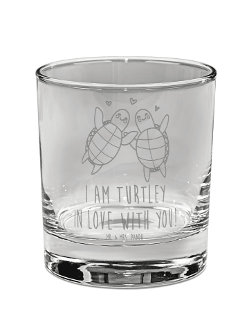 Mr. & Mrs. Panda Whiskey Glas Schildkröten Paar mit Spruch in Transparent
