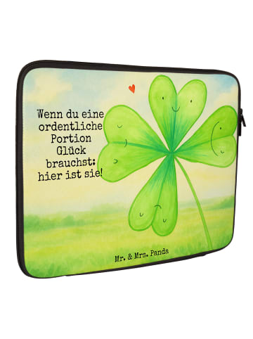Mr. & Mrs. Panda Laptop Sleeve Blume Kleeblatt Design mit Spruch in Weiß