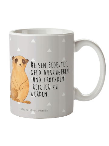 Mr. & Mrs. Panda Keramiktasse Erdmännchen mit Spruch in Grau Pastell
