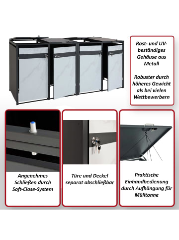 MCW 4er Mülltonnenverkleidung J82 erweiterbar, Marmor-Optik dunkel