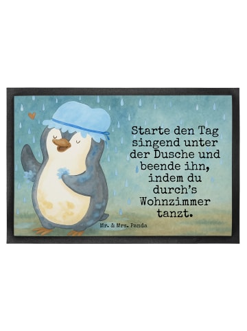 Mr. & Mrs. Panda Sauberlaufmatte Pinguin Duschen Design mit Spruch in Weiß