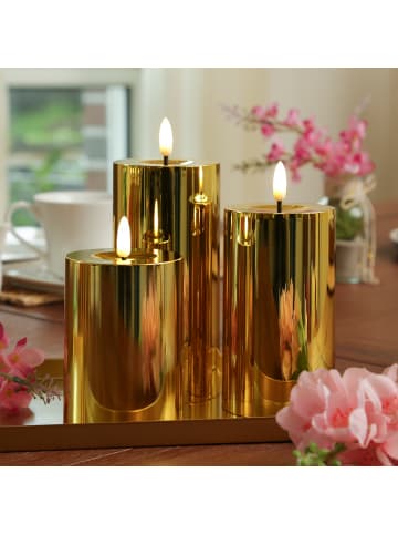 MARELIDA LED Kerze Kunststoff Timer H: 12,5cm in gold glänzend