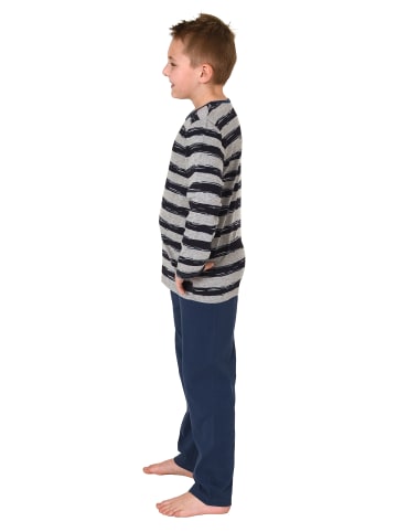 NORMANN Pyjama lang StreifenMuster - 75068 in grau