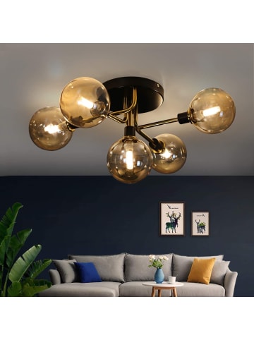 ZMH Deckenleuchte in bernstein 5-flammige G9 moderne Metall mit Glaskugel