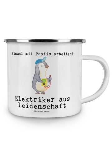 Mr. & Mrs. Panda Emaille Tasse Camping Elektriker Leidenschaft m... in Weiß