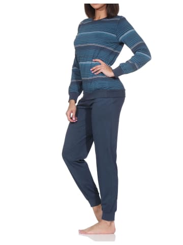 NORMANN langarm Schlafanzug Bündchen Streifen in blau-mel.