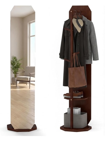 COSTWAY Ganzkörperspiegel mit Kleiderständer drehbar 48 x 168 cm in Hellbraun