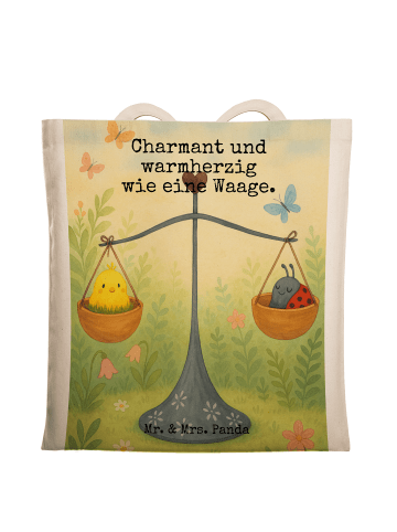 Mr. & Mrs. Panda Tragetasche Sternzeichen Waage Design mit Spruch in Weiß