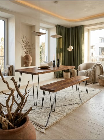 KADIMA DESIGN Sitzbank Massivholz | Landhausstil, Metallbeine, Verschiedene Größen in Braun