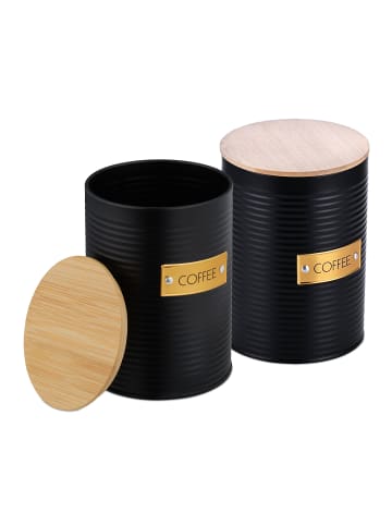 relaxdays 2 x Kaffeedose in Schwarz/ Natur - (H)16 x Ø 11 cm