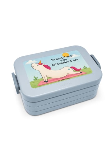 Mr. & Mrs. Panda Snackbox Einhorn Yoga Design mit Spruch in Blau Pastell