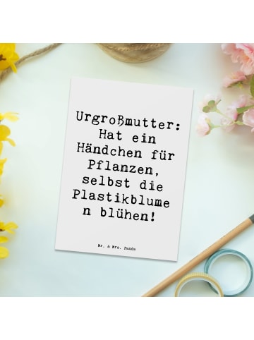 Mr. & Mrs. Panda Postkarte Urgroßmutter Wundergrün mit Spruch in Weiß