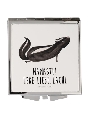 Mr. & Mrs. Panda Klappspiegel Stinktier Yoga mit Spruch in Weiß