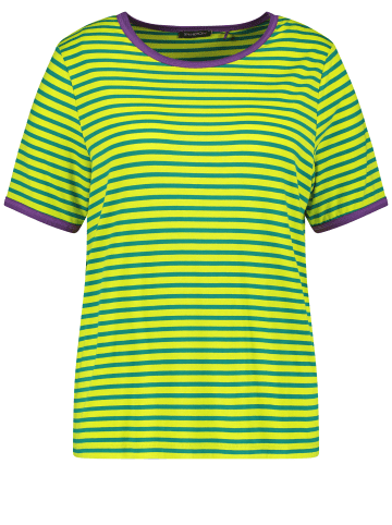 SAMOON T-Shirt Kurzarm Rundhals in Lemon - Galactic Green Ringel