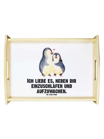 Mr. & Mrs. Panda Holztablett Pinguine Einschlafen mit Spruch in Weiß