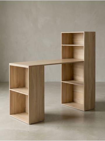 KADIMA DESIGN Schreibtisch WL5.693 mit Regal 120 x 120 x 53 cm Holz Modern, in Sonoma