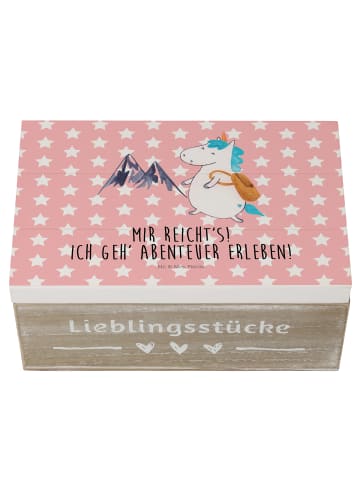 Mr. & Mrs. Panda Holzkiste Einhorn Bergsteiger mit Spruch in Rot Pastell