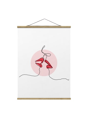 WALLART Stoffbild mit Posterleisten - Lippen Kuss Line Art in Rot