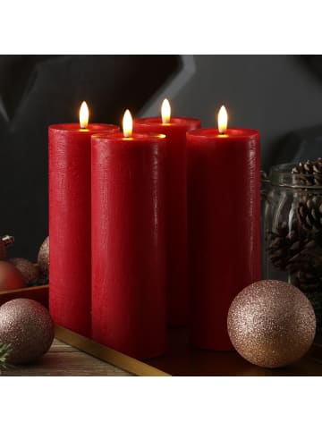 Adilina 4x LED Kerze LINA Echtwachs Rustik-Optik 7x20cm in rot