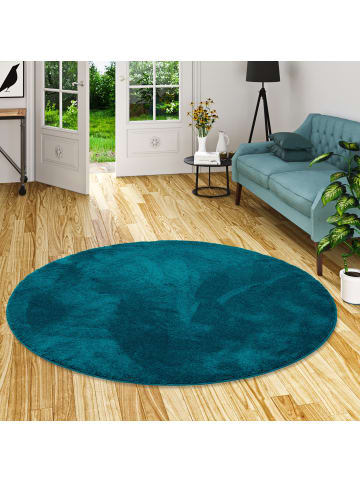 Pergamon Hochflor-Teppich Silky Rund in petrol