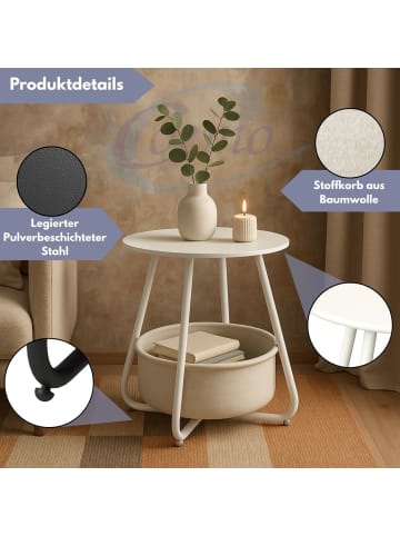 Coemo Beistelltisch Kosi mit Canvas Korb - Metallgestell mit Stoffkorb in Weiß
