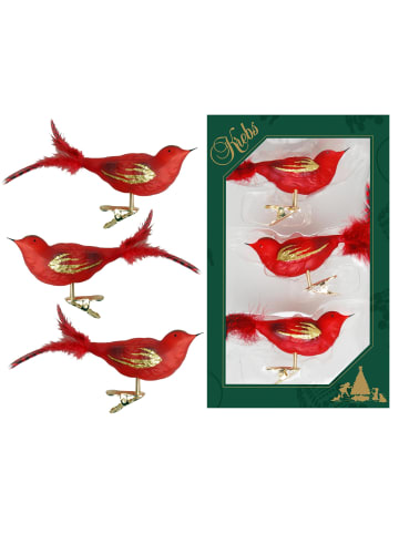 Krebs Glas Lauscha 3er-Set: Baumschmuck-Vögel in Rot