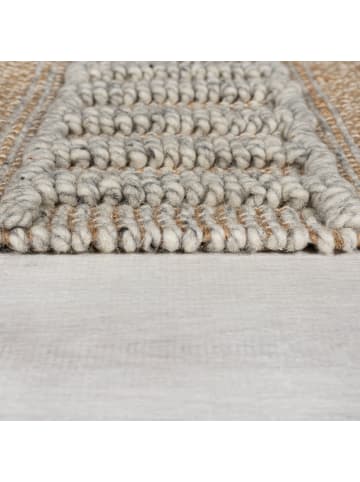 KADIMA DESIGN Teppich Hoch-Tief Struktur Gestreift, Ethno, Fransen in Natur-Grau