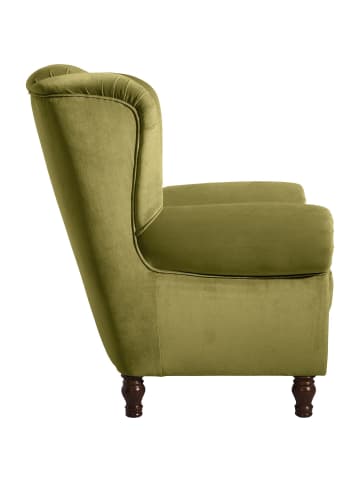 58 aufm Kessel OHRENBACKENSESSEL Katreen Bezug Samtvelours Buche nussbaum dunkel / oliv