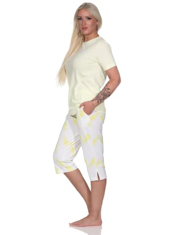 NORMANN Kurzarm Pyjama Schlafanzug Caprihose Homewear und Ananas in gelb