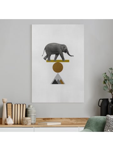 WALLART Leinwandbild - Balancekunst Elefant in Grau