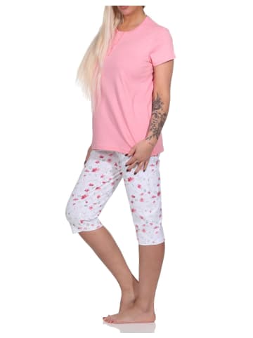 NORMANN Eleganter Damen Capri Pyjama, Schlafanzug mit Capri Hose - 86340 in rosa