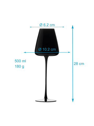 Intirilife Wein Glas Set 500ml in 2x 500ml Schwarz