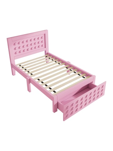 ABRIHOME Kinderbett in Rosa 90x200 cm mit Schubladen und Stauraum ohne Matratze