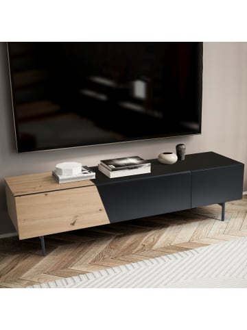 KADIMA DESIGN Lowboard Schwarz mit Eiche-Dekor 150x40x40 TV-Kommode Modern, in Braun-Schwarz