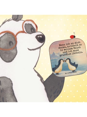 Mr. & Mrs. Panda Glas-Untersetzer Pinguine Kuss Design mit Spruch in Weiß