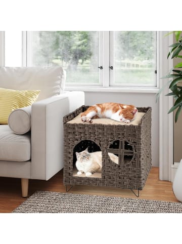 COSTWAY Katzenhaus aus PE-Rattan in Braun