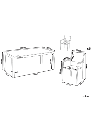 Beliani 7-tlg Gartentisch Set GROSSETO in Grau/Beige/Silber