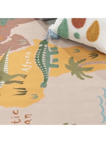 KADIMA DESIGN Kinderteppich waschmaschinenwaschbar Dinosaurier‑Weltkarten Kinder in Beige