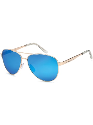 styleBREAKER Piloten Sonnenbrille in Hellgold / Blau-Lila verspiegelt