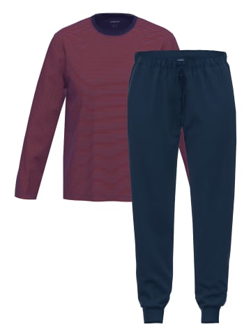 Ammann Schlafanzug Night & Home Cotton in Dunkelblau / rot