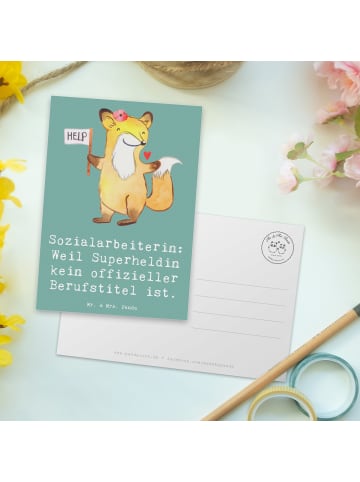 Mr. & Mrs. Panda Bildkarte Sozialarbeiterin Heldin mit Spruch in Meeresbrise