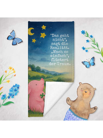 Mr. & Mrs. Panda Saunahandtuch Schwein Glück Design mit Spruch in Gelb Pastell