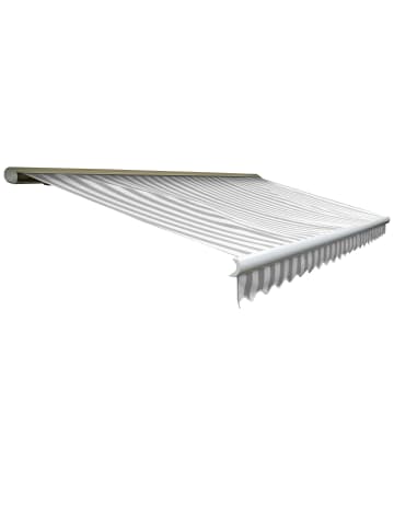 MCW Elektrische Kassetten-Markise H123 mit Volant, Acryl Grau/Weiß