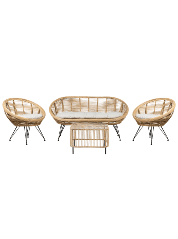 Beliani 6-tlg Sitzgruppe MARATEA/CESENATICO in Naturfarben/Schwarz/Beige