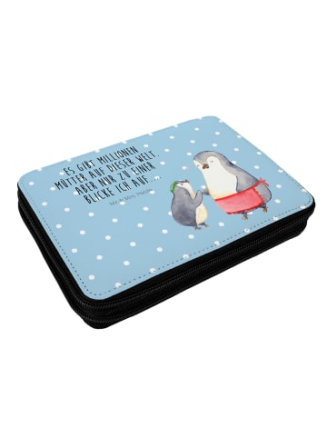 Mr. & Mrs. Panda Federmappe Pinguin mit Kind mit Spruch in Blau Pastell