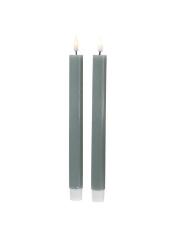 Deluxe Homeart 2x LED Stabkerzen Mia Tafelkerzen Echtwachs H: 24cm in salbeigrün