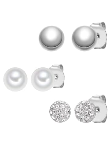 Lulu & Jane Set (Ohrringe 3er) aus Metall-Legierung mit Glaskristall Glasperle in weiß