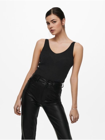 JACQUELINE de YONG Tank Top V-Ausschnitt Ärmellos Geripptes Design in Schwarz